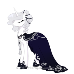 Size: 800x800 | Tagged: safe, artist:xxstrawberry, oc, oc only, pony, unicorn, clothes, dress, eyes closed, gala dress, monochrome, solo