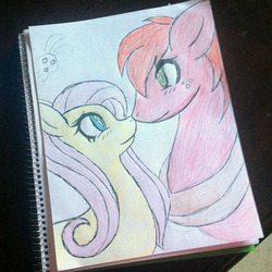 Size: 640x640 | Tagged: safe, angel bunny, big macintosh, fluttershy, earth pony, pony, g4, male, ship:fluttermac, shipping, sketch, stallion, straight, traditional art