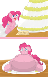 Size: 2500x4000 | Tagged: safe, artist:graphenescloset, pinkie pie, g4, belly, belly button, big belly, cake, fat, frosting, obese, piggy pie, pudgy pie, stuffed