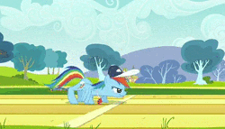 Size: 1000x575 | Tagged: safe, screencap, rainbow dash, g4, hurricane fluttershy, animated, baseball cap, cap, female, hat, low quality, rainbow trail, solo, whistle, whistle necklace, zip lines