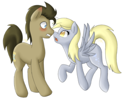 Size: 1007x794 | Tagged: safe, artist:doomcakes, derpy hooves, doctor whooves, time turner, pegasus, pony, g4, blushing, female, mare