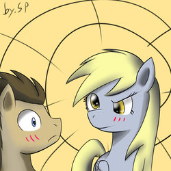Size: 894x894 | Tagged: safe, artist:sticky-plaster, derpy hooves, doctor whooves, time turner, pegasus, pony, g4, blushing, female, mare