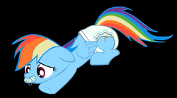 Size: 980x546 | Tagged: dead source, safe, artist:oliver-england, rainbow dash, fanfic:pattycakes, g4, cutie mark pacifier, diaper, female, non-baby in diaper, pacifier, solo