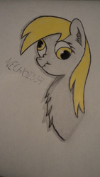Size: 2248x4000 | Tagged: safe, artist:necro1337, derpy hooves, pegasus, pony, g4, female, mare, scrunchy face, solo, traditional art