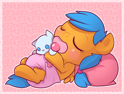 Size: 1889x1432 | Tagged: safe, artist:cuddlehooves, oc, oc only, oc:amber heart, cat, baby, cute, diaper, female, filly, kitten, pink diaper, plushie, poofy diaper, sleeping, solo, weapons-grade cute