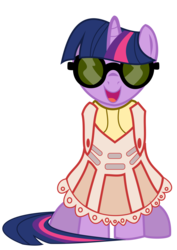 Size: 1024x1448 | Tagged: safe, artist:roxy-cream, twilight sparkle, pony, g4, clothes, dress, female, glasses, simple background, solo, sunglasses, transparent background