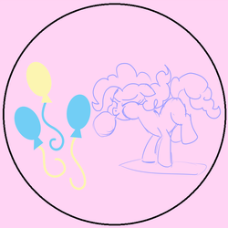 Size: 3000x3000 | Tagged: safe, artist:resonance, pinkie pie, g4, balloon, blowing up balloons, button, cutie mark, eyes closed, female, monochrome, sketch, solo