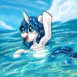 Size: 1600x1600 | Tagged: safe, artist:kp-shadowsquirrel, rarity, g4, armpits, female, solo, swimming, water, wet, wet mane, wet mane rarity