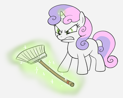 Size: 1280x1026 | Tagged: safe, artist:mn27, sweetie belle, pony, g4, twilight time, angry, broom, female, levitation, magic, solo, sweetie belle's magic brings a great big smile