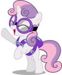 Size: 3979x4806 | Tagged: safe, artist:darlaud, sweetie belle, pony, unicorn, g4, just for sidekicks, my little pony: friendship is magic, bipedal, female, goggles, open mouth, parachute, simple background, solo, transparent background, vector