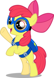 Size: 3638x5215 | Tagged: safe, artist:darlaud, apple bloom, earth pony, pony, g4, just for sidekicks, my little pony: friendship is magic, bipedal, bow, female, goggles, open mouth, parachute, simple background, solo, transparent background, vector