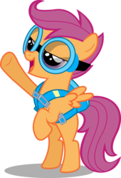 Size: 3450x5078 | Tagged: safe, artist:darlaud, scootaloo, pegasus, pony, g4, just for sidekicks, female, goggles, open mouth, parachute, simple background, solo, transparent background, vector