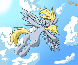 Size: 1500x1250 | Tagged: safe, artist:jollyredpanda, derpy hooves, pegasus, pony, g4, cloud, cloudy, female, mare, sky, solo