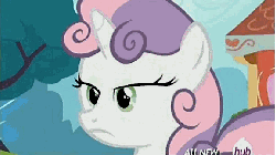 Size: 576x324 | Tagged: safe, screencap, sweetie belle, g4, twilight time, animated, female, hub logo, hubble, solo, the hub