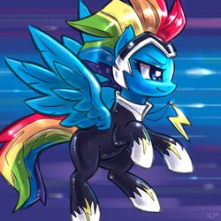Size: 1600x1600 | Tagged: safe, artist:kp-shadowsquirrel, rainbow dash, zapp, pegasus, pony, g4, power ponies (episode), clothes, costume, female, mare, power ponies, smiling, solo