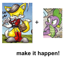 Size: 685x659 | Tagged: safe, spike, g4, alternate universe, anti tails, comic, dark mirror universe, equestria-3, exploitable meme, make it happen, male, meme, miles "tails" prower, sonic the hedgehog (series)