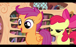 Size: 1680x1050 | Tagged: safe, screencap, apple bloom, scootaloo, g4, twilight time, black bars, hub logo, letterboxing, out of context