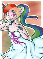 Size: 726x1000 | Tagged: safe, artist:php52, rainbow dash, human, g4, clothes, dress, eared humanization, female, humanized, light skin, solo