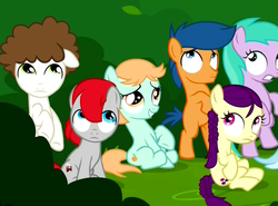 Size: 892x660 | Tagged: safe, screencap, aura (g4), boysenberry, first base, peach fuzz, super funk, train tracks (g4), pony, g4, twilight time, background pony, colt, filly