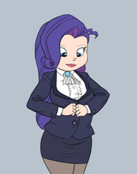 Size: 647x820 | Tagged: safe, artist:carnifex, rarity, human, g4, clothes, dress suit, dressing, female, humanized, light skin, pantyhose, skirt, solo, suit, tube skirt