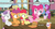 Size: 854x469 | Tagged: safe, screencap, apple bloom, berry punch, berryshine, goldengrape, minuette, pinkie pie, scootaloo, sir colton vines iii, sweetie belle, g4, twilight time, caption, cutie mark crusaders, hay burger, hub logo