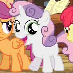 Size: 480x480 | Tagged: safe, screencap, apple bloom, scootaloo, sweetie belle, pony, g4, twilight time, animated, derp, female