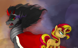 Size: 1280x789 | Tagged: safe, artist:mn27, king sombra, sunset shimmer, pony, unicorn, g4, angry, antagonist, duo, female, gritted teeth, male, mare, stallion, teeth