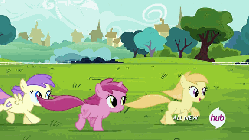 Size: 576x324 | Tagged: safe, screencap, alula, aura (g4), cotton cloudy, dinky hooves, liza doolots, noi, petunia, pluto, ruby pinch, tootsie flute, pony, g4, twilight time, animated, aurabetes, awwlula, cottonbetes, cute, dinkabetes, female, filly, foal, hub logo, hubble, loop, male, noiabetes, pinchybetes, running, the adorable stampede, the hub, tootsie cute