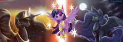 Size: 2000x687 | Tagged: safe, artist:mrs1989, princess celestia, princess luna, twilight sparkle, alicorn, pony, g4, cutie mark, twilight sparkle (alicorn)