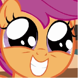 Size: 350x350 | Tagged: safe, screencap, scootaloo, g4, twilight time, animated, cute, cutealoo, eye shimmer, face of mercy, female, smiling, solo, weapons-grade cute