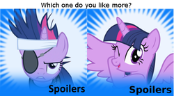 Size: 500x275 | Tagged: safe, twilight sparkle, alicorn, pony, derpibooru, g4, it's about time, three's a crowd, adventure in the comments, female, future twilight, mare, meta, out of context, spoiler alert, spoilered image joke, twilight sparkle (alicorn)