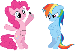 Size: 6700x4560 | Tagged: safe, artist:stillfire, pinkie pie, rainbow dash, g4, .ai available, absurd resolution, belly, belly button, commission, commissioner:navelcolt, navel play, sharpie, simple background, smiling, transparent background, vector