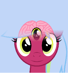 Size: 654x701 | Tagged: safe, artist:parclytaxel, oc, oc only, oc:diaphaneity, pony, unicorn, albumin flask, .svg available, animated, brain, fading, invisible, invisible pink unicorn, latent thoughts, loop, mind's eye, solo, svgani, third eye, vector