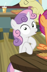 Size: 619x944 | Tagged: safe, screencap, goldengrape, sir colton vines iii, sweetie belle, pony, g4, twilight time, animation error, solo focus
