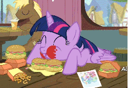 Size: 764x526 | Tagged: safe, edit, screencap, coco crusoe, princess celestia, twilight sparkle, alicorn, earth pony, pony, g4, season 4, twilight time, adorkable, animated, burger, cakelestia, cute, dork, drinking, drinking straw, eating, female, food, gif, happy, hay burger, ketchup, loop, male, mare, messy, messy eating, onion horseshoes, overeating, photo, puffy cheeks, solo focus, stallion, table, this will end in weight gain, twiabetes, twilight burgkle, twilight slobble, twilight sparkle (alicorn), when you see it