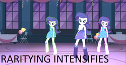 Size: 1066x553 | Tagged: safe, edit, edited screencap, gameloft, screencap, rarity, equestria girls, g4, boots, bracelet, commonity, dancing, descriptive noise, fall formal outfits, high heel boots, jewelry, meme, multeity, x intensifies