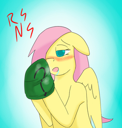 Size: 756x792 | Tagged: safe, artist:nitro-san, fluttershy, oc:anon, pegasus, pony, g4, anon mask, blushing, female, floppy ears, flutterstalker, mare, open mouth, solo