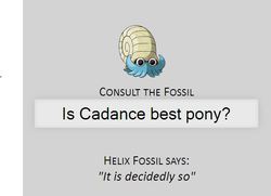 Size: 558x405 | Tagged: safe, princess cadance, g4, best pony, consult the fossil, helix fossil, meme, pokémon, text