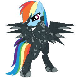 Size: 285x285 | Tagged: safe, artist:tomdantherock, rainbow dash, pegasus, pony, g4, animated, bipedal, female, fighting stance, gif, idle, konami, mare, metal gear, metal gear rising, simple background, solo, transparent background