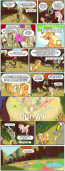 Size: 800x2080 | Tagged: safe, artist:foudubulbe, applejack, discord, fluttershy, draconequus, earth pony, pegasus, pony, g4, comic, dialogue, element of honesty, female, flower, forest background, honesty, male, mare, speech bubble, trio, walking, wholesome