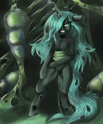 Size: 2500x3000 | Tagged: dead source, safe, artist:rainbowsprinklesart, queen chrysalis, anthro, g4, cocoon, female, solo