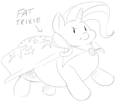 Size: 500x428 | Tagged: dead source, safe, artist:sirmasterdufel, trixie, pony, unicorn, g4, chibi, fat, female, mare, monochrome, sketch, solo, the great and bountiful trixie