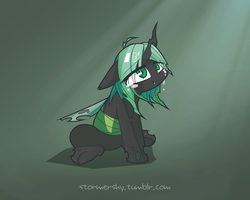 Size: 1500x1200 | Tagged: safe, artist:aurura, queen chrysalis, changeling, changeling queen, g4, crying, female, green changeling, pixiv, sad, solo