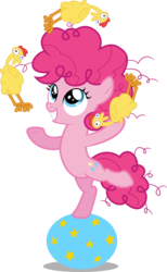 Size: 2903x4725 | Tagged: safe, artist:thisismyphotoshoppin, boneless, pinkie pie, g4, pinkie pride, balancing, ball, female, filly, filly pinkie pie, juggling, rubber chicken, simple background, solo, transparent background, vector, younger