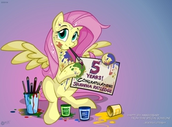 Size: 2402x1781 | Tagged: safe, artist:wolfjedisamuel, fluttershy, pegasus, pony, g4, messy, paint, paint in hair, paint on fur, paintbrush