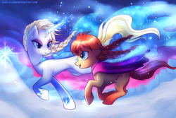 Size: 2048x1365 | Tagged: dead source, safe, artist:jacky-bunny, anna, crossover, elsa, frozen (movie), ponified