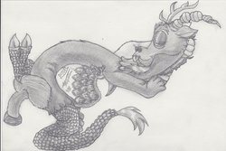 Size: 1024x685 | Tagged: safe, artist:inurantchan, discord, g4, male, monochrome, solo, traditional art