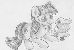 Size: 1024x691 | Tagged: safe, artist:inurantchan, twilight sparkle, g4, female, monochrome, solo, traditional art