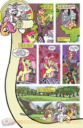 Size: 900x1384 | Tagged: safe, artist:tony fleecs, idw, official comic, apple bloom, apple fritter, applejack, babs seed, big macintosh, scootaloo, spike, sweetie belle, bird, earth pony, falcon, pegasus, pony, unicorn, friends forever #2, g4, my little pony: friends forever, spoiler:comic, apple bloom's bad joke, apple family member, comic, cutie mark crusaders, exploitable meme, falconry, female, filly, foal, idw advertisement, male, meme origin, preview, shower, showering, speech bubble, stallion, stand-up comedy