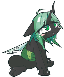 Size: 724x870 | Tagged: safe, artist:aurura, queen chrysalis, changeling, changeling queen, g4, blushing, female, pixiv, solo